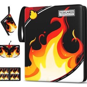 TCGCARDS Flame Design Trading Card Binder - Black, Red, Yellow